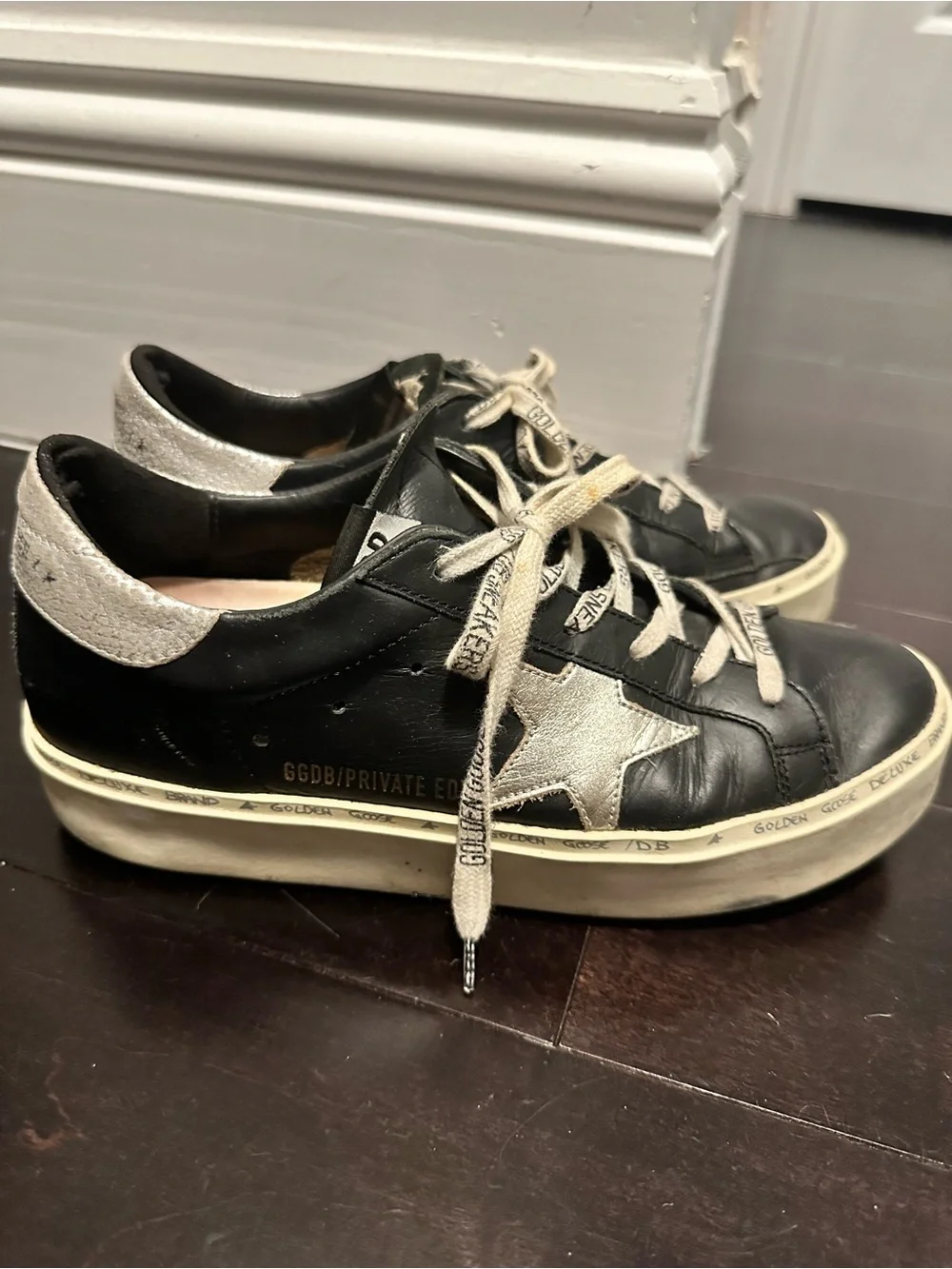 Golden Goose Black Leather Low-Top Sneakers with Silver Star